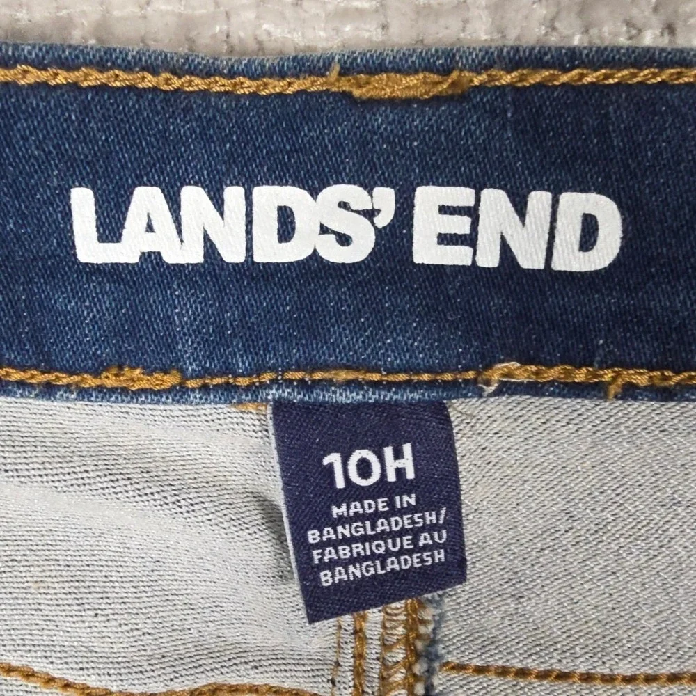 Lands End Boys Husky Denim Jeans Dark Wash Straight Leg Size 10H Stretch Blue‎